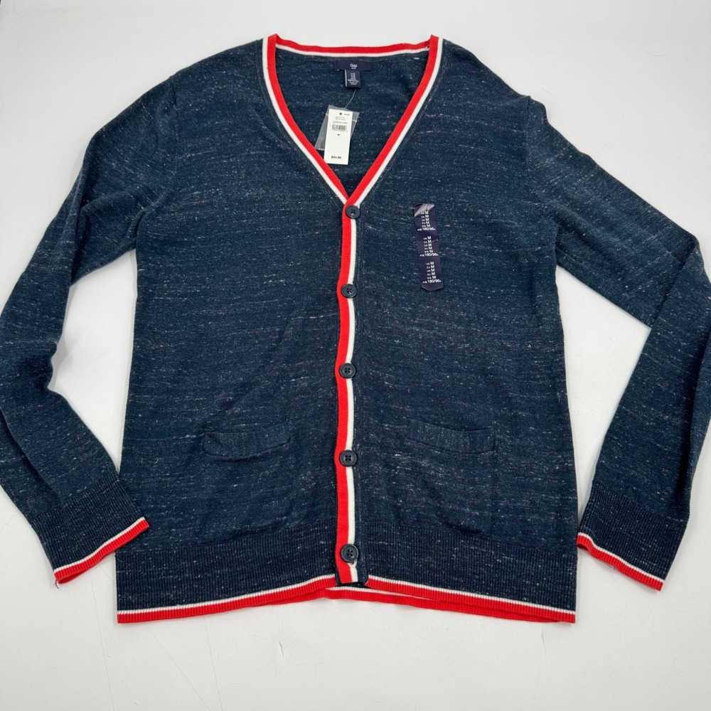 GAP Mens Cardigan Sweater M Blue Heathered V-Neck Long Sleeve Button Up